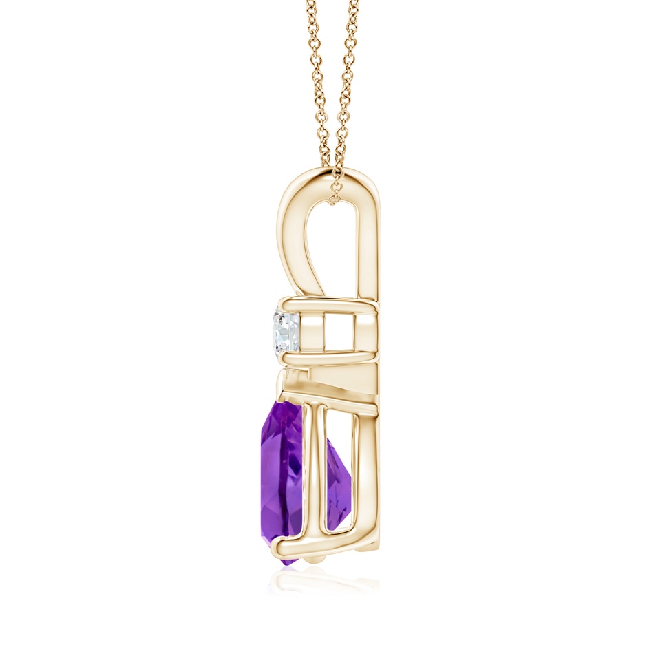10x7mm AAA Amethyst Teardrop Pendant with Diamond in Yellow Gold side 199
