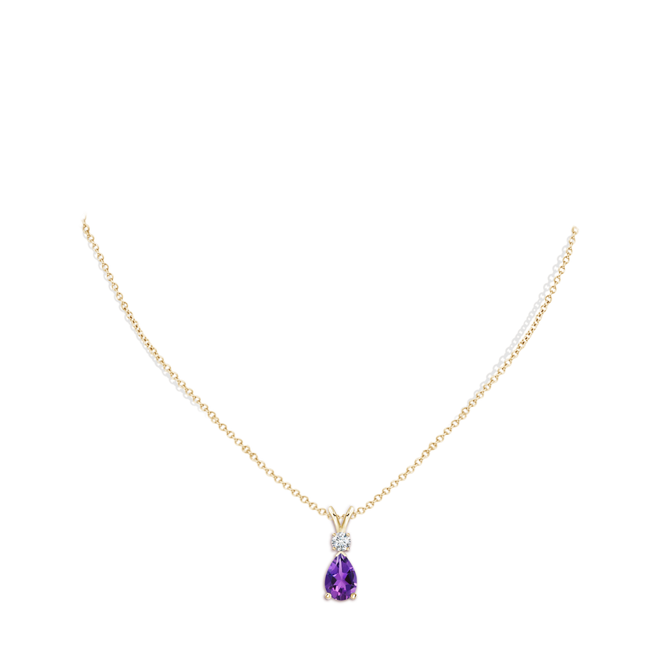 10x7mm AAAA Amethyst Teardrop Pendant with Diamond in 18K Yellow Gold pen