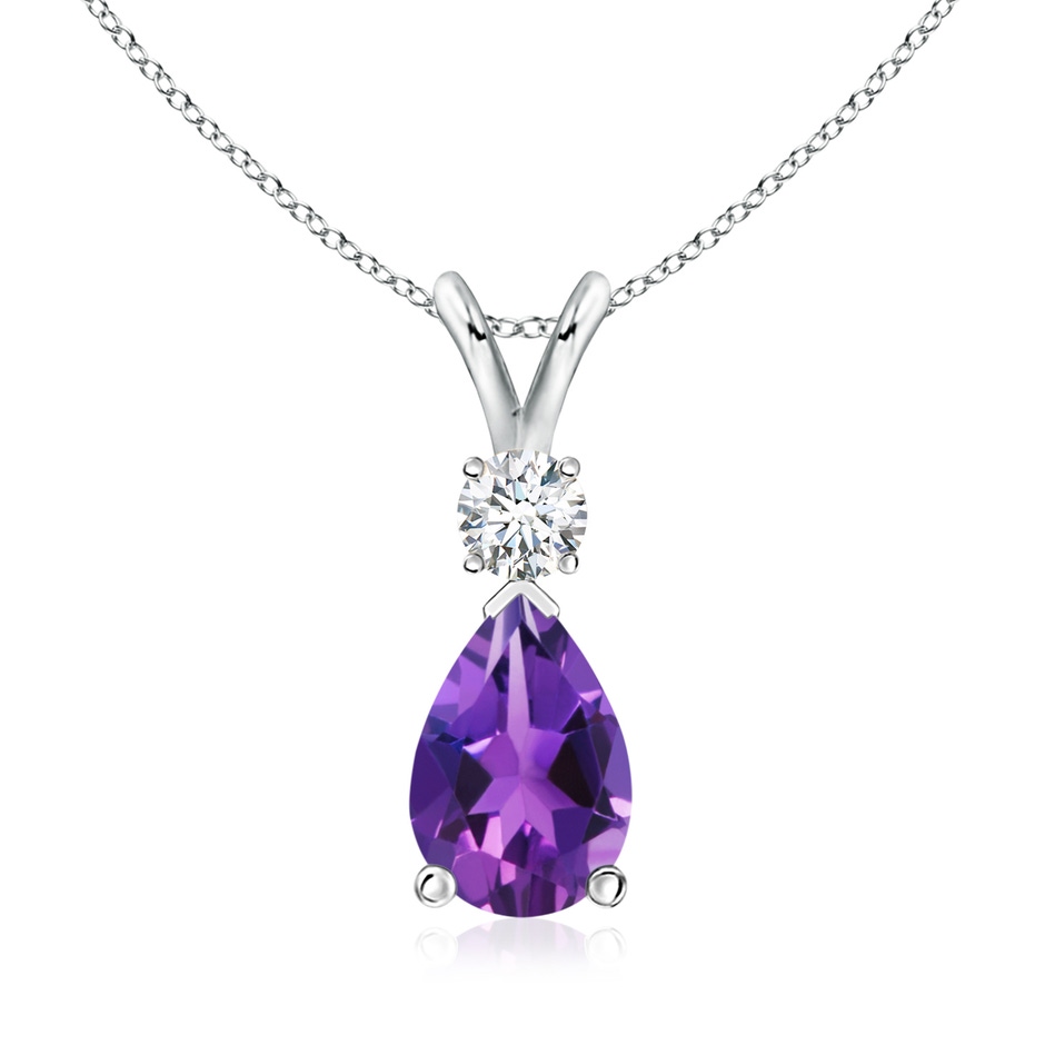 10x7mm AAAA Amethyst Teardrop Pendant with Diamond in White Gold 