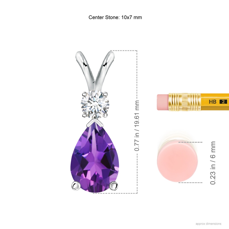 10x7mm AAAA Amethyst Teardrop Pendant with Diamond in White Gold ruler