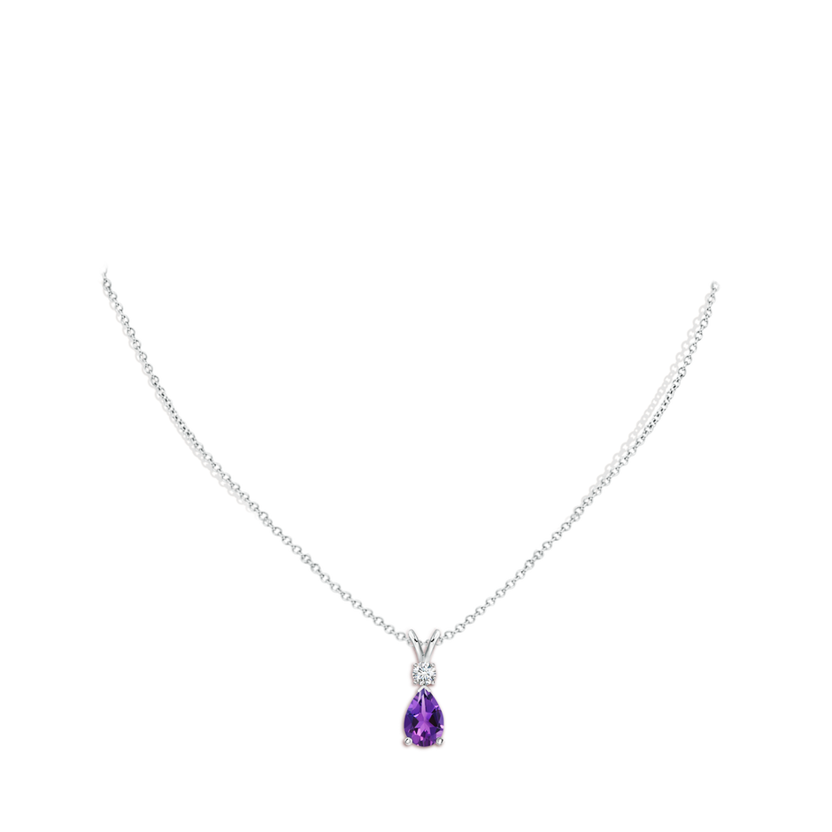 10x7mm AAAA Amethyst Teardrop Pendant with Diamond in White Gold pen