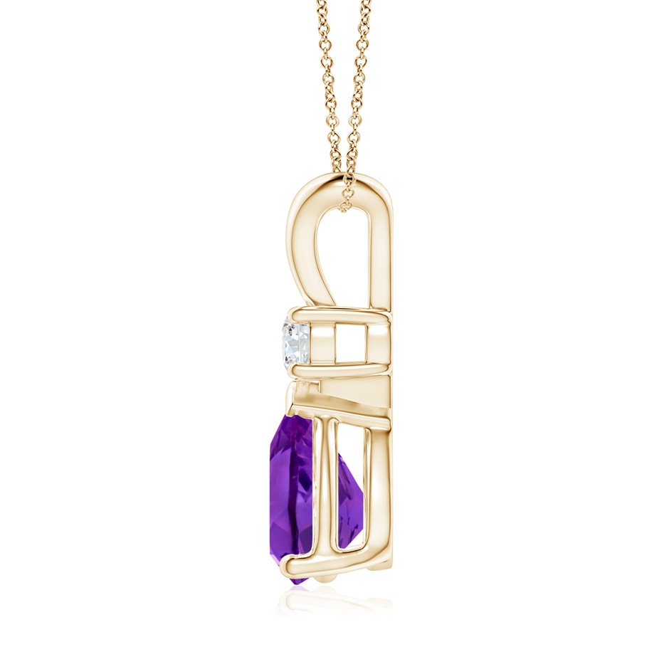 10x7mm AAAA Amethyst Teardrop Pendant with Diamond in Yellow Gold side 199