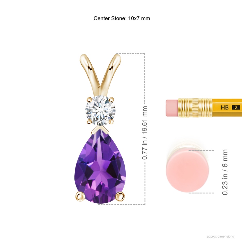 10x7mm AAAA Amethyst Teardrop Pendant with Diamond in Yellow Gold ruler