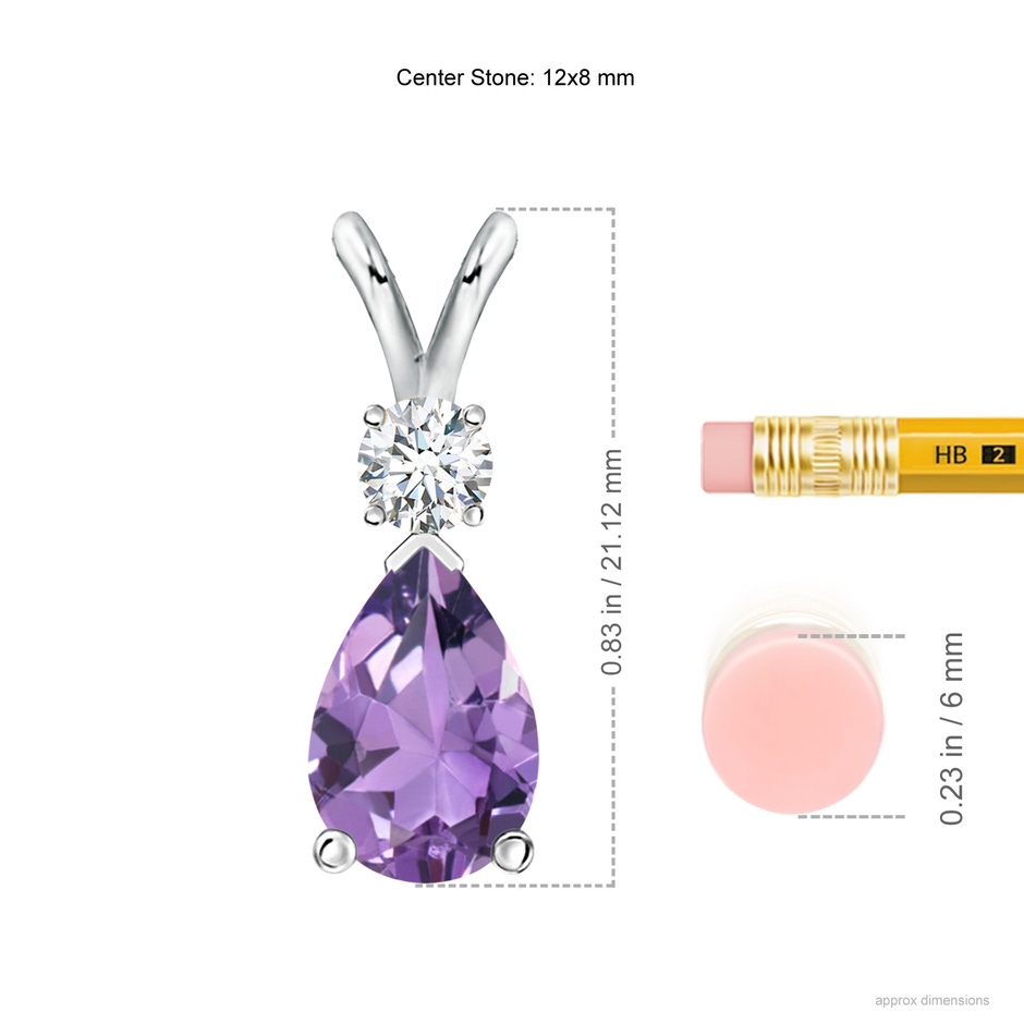 12x8mm A Amethyst Teardrop Pendant with Diamond in S999 Silver ruler