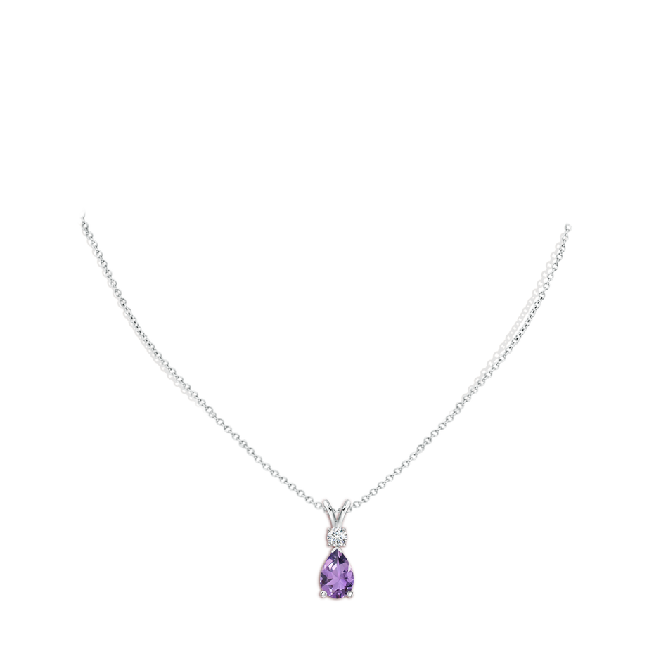 12x8mm A Amethyst Teardrop Pendant with Diamond in S999 Silver pen