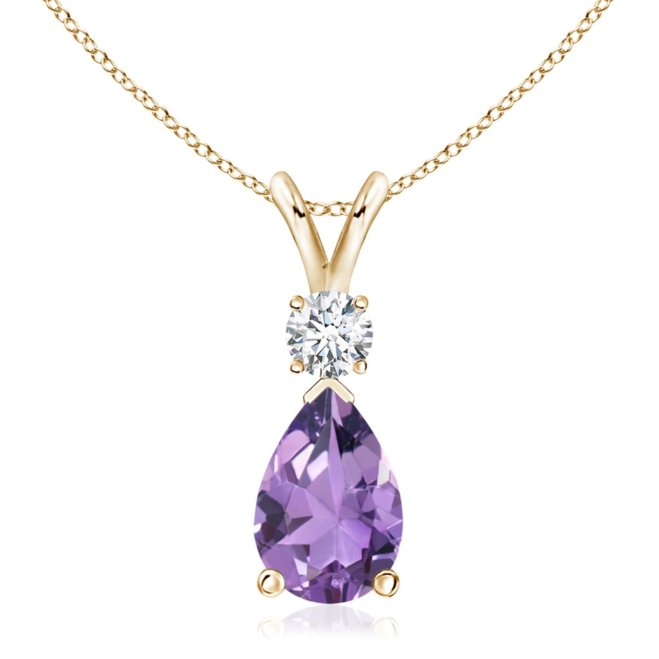12x8mm A Amethyst Teardrop Pendant with Diamond in Yellow Gold 