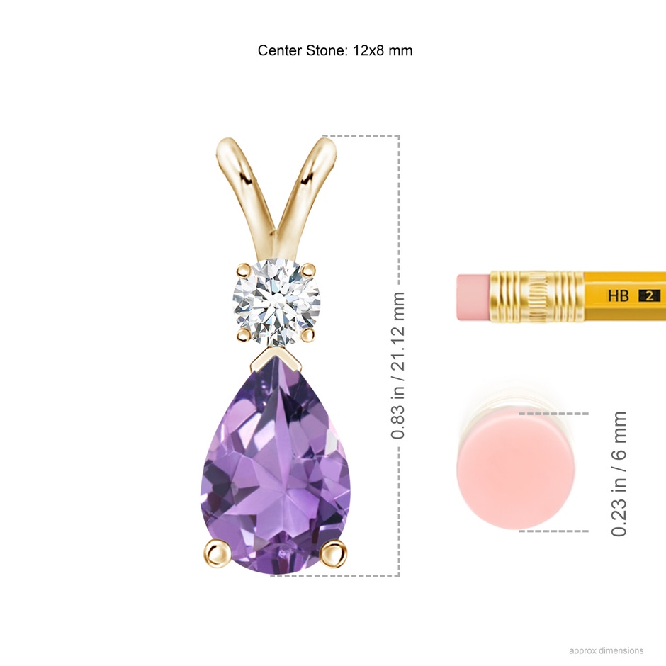 12x8mm A Amethyst Teardrop Pendant with Diamond in Yellow Gold ruler