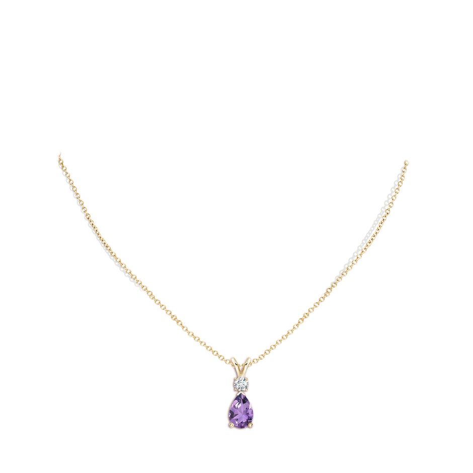12x8mm A Amethyst Teardrop Pendant with Diamond in Yellow Gold pen
