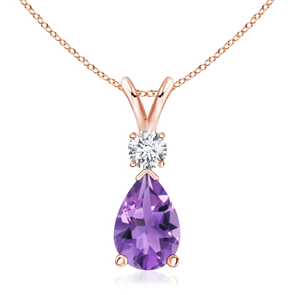 12x8mm AA Amethyst Teardrop Pendant with Diamond in 18K Rose Gold 