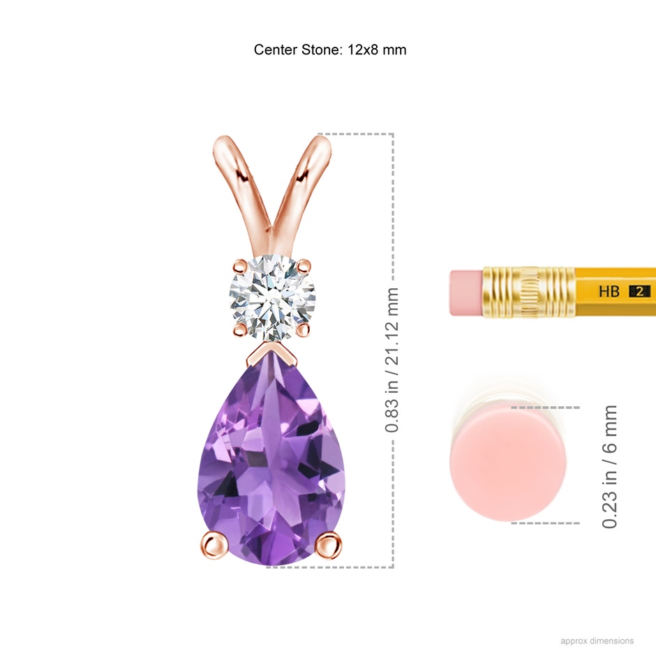 12x8mm AA Amethyst Teardrop Pendant with Diamond in 18K Rose Gold ruler