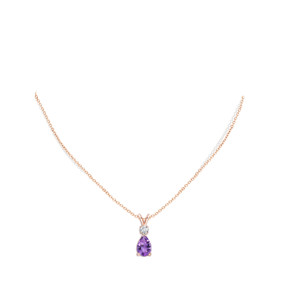 12x8mm AA Amethyst Teardrop Pendant with Diamond in 18K Rose Gold pen