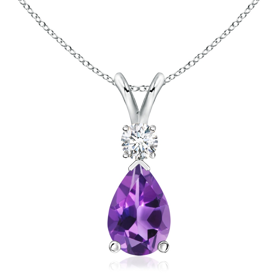 12x8mm AAA Amethyst Teardrop Pendant with Diamond in White Gold 