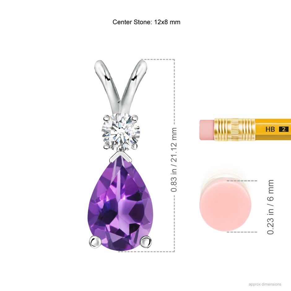 12x8mm AAA Amethyst Teardrop Pendant with Diamond in White Gold ruler