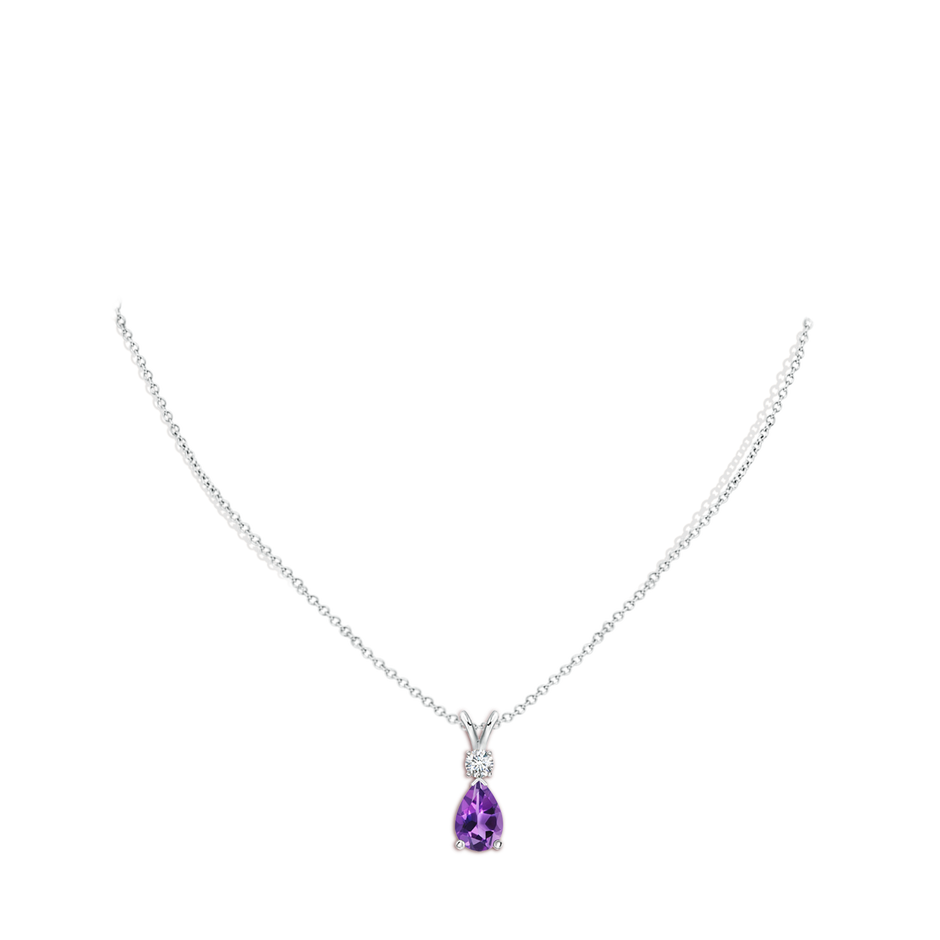 12x8mm AAA Amethyst Teardrop Pendant with Diamond in White Gold pen