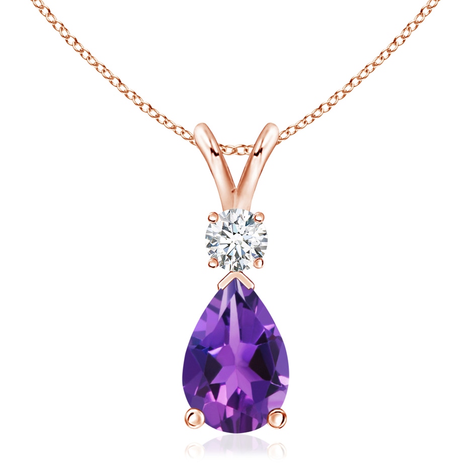 12x8mm AAAA Amethyst Teardrop Pendant with Diamond in 18K Rose Gold 