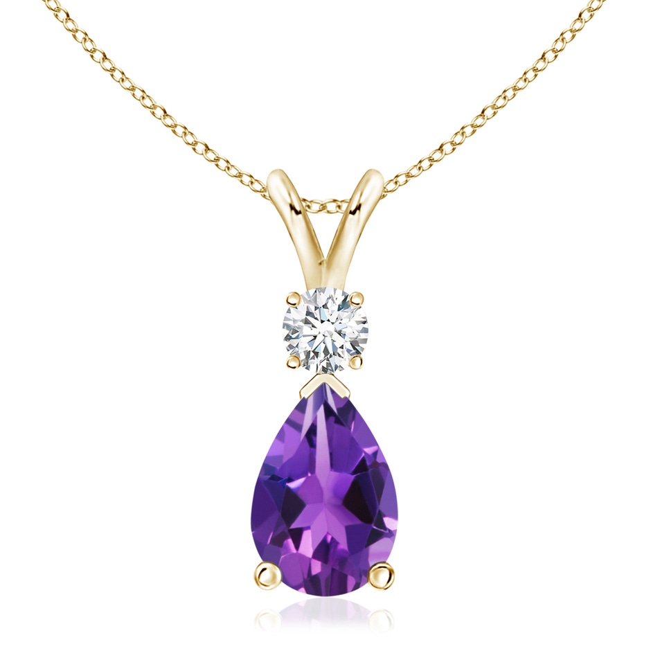 12x8mm AAAA Amethyst Teardrop Pendant with Diamond in 18K Yellow Gold 