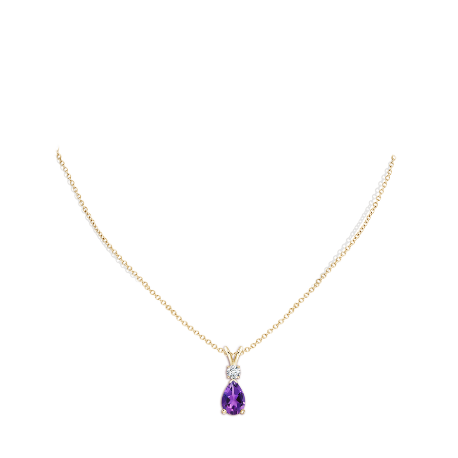 12x8mm AAAA Amethyst Teardrop Pendant with Diamond in 18K Yellow Gold pen