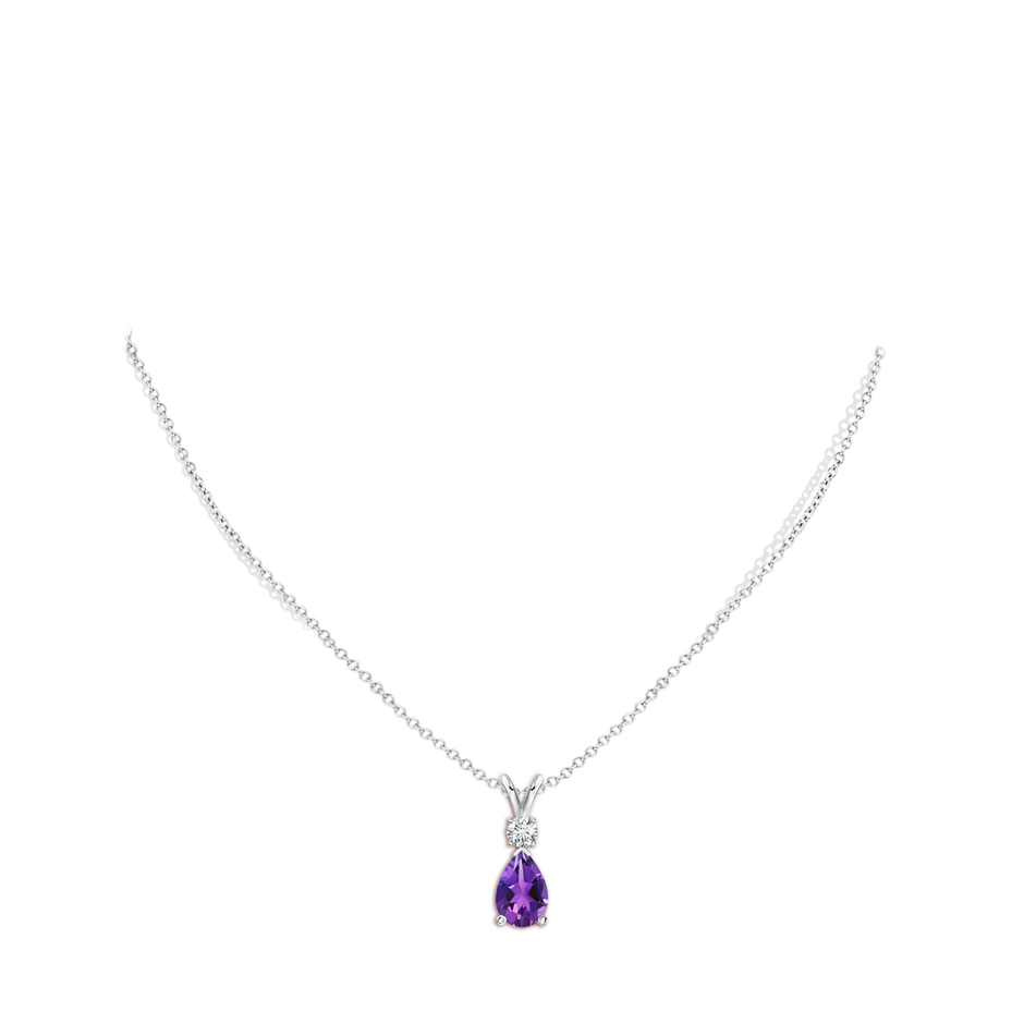 12x8mm AAAA Amethyst Teardrop Pendant with Diamond in P950 Platinum pen