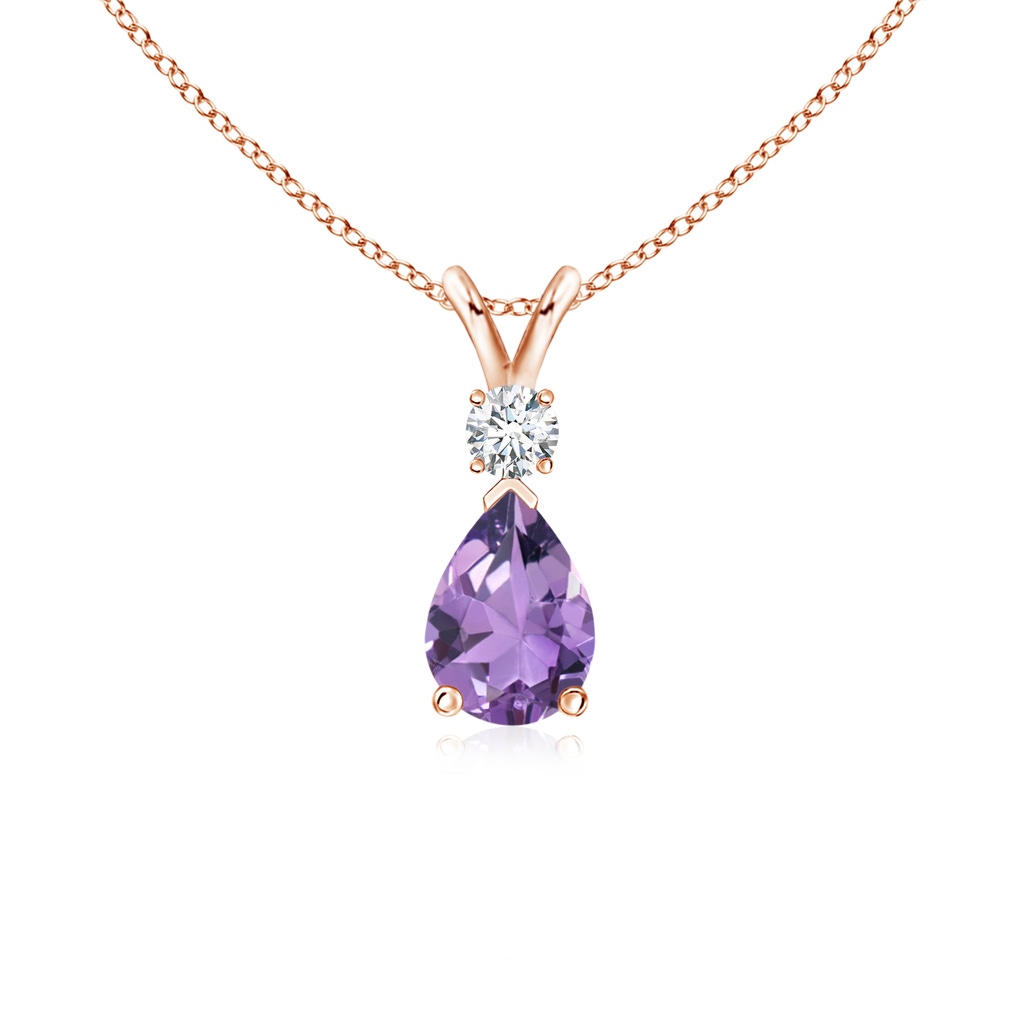 7x5mm A Amethyst Teardrop Pendant with Diamond in Rose Gold