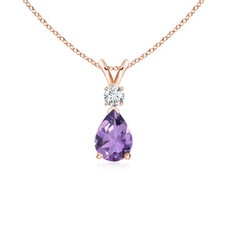 7x5mm A Amethyst Teardrop Pendant with Diamond in Rose Gold