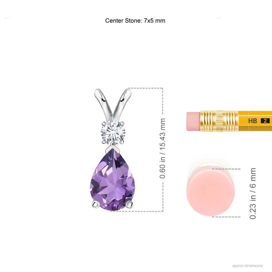 7x5mm A Amethyst Teardrop Pendant with Diamond in S999 Silver ruler