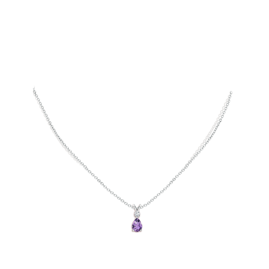7x5mm A Amethyst Teardrop Pendant with Diamond in S999 Silver pen