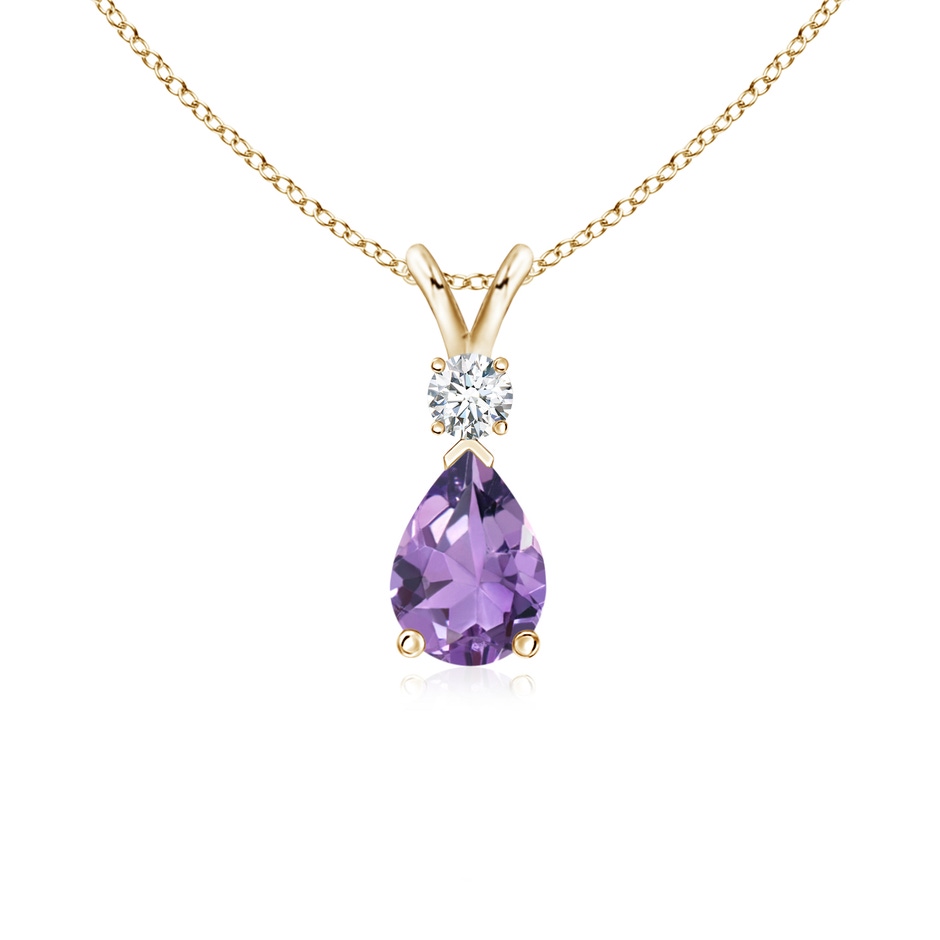 7x5mm A Amethyst Teardrop Pendant with Diamond in Yellow Gold 
