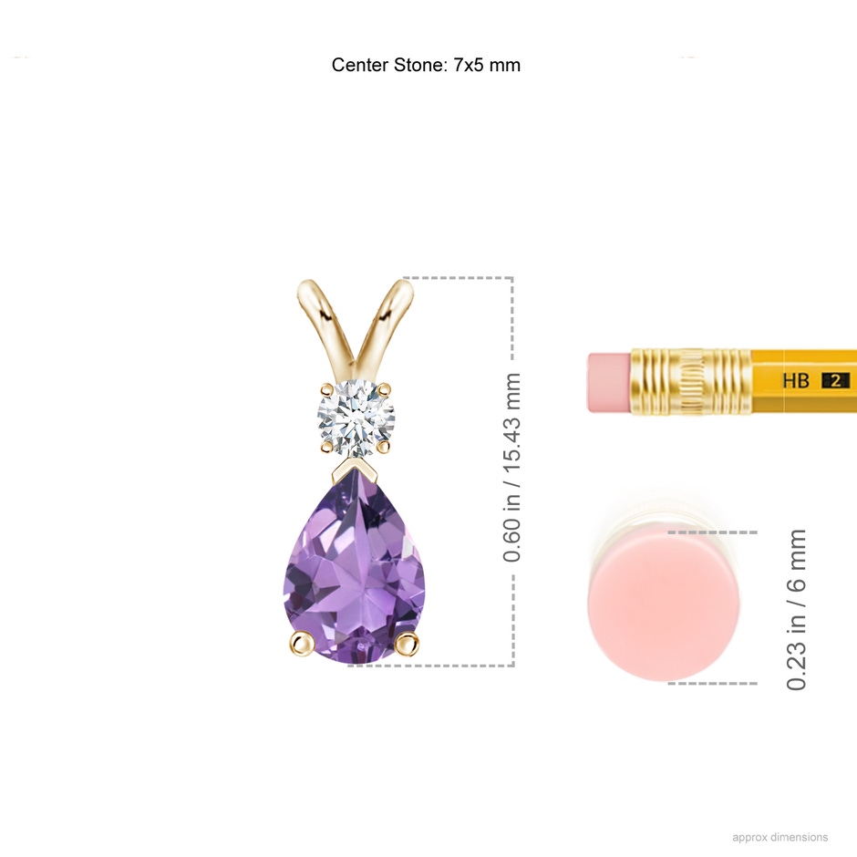 7x5mm A Amethyst Teardrop Pendant with Diamond in Yellow Gold ruler
