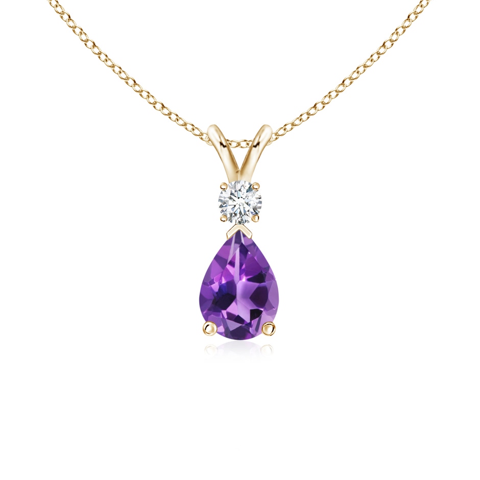 7x5mm AAA Amethyst Teardrop Pendant with Diamond in Yellow Gold 