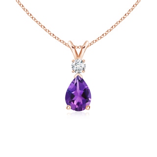 7x5mm AAAA Amethyst Teardrop Pendant with Diamond in 9K Rose Gold