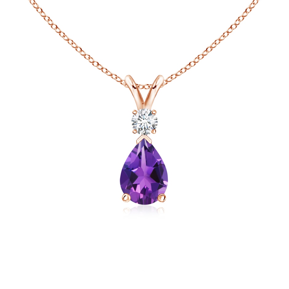 7x5mm AAAA Amethyst Teardrop Pendant with Diamond in 9K Rose Gold 