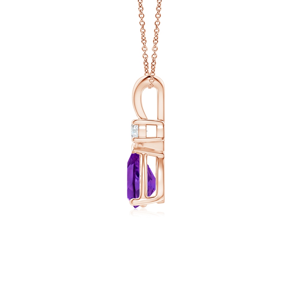 7x5mm AAAA Amethyst Teardrop Pendant with Diamond in 9K Rose Gold side 199