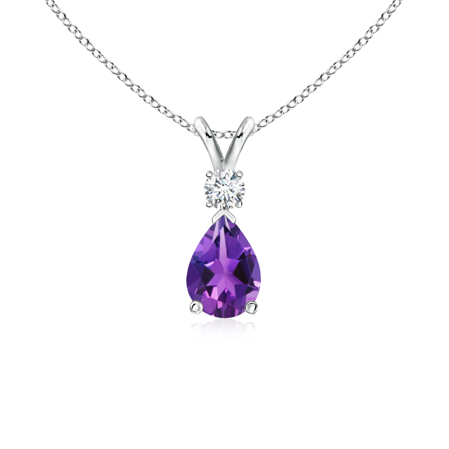 7x5mm AAAA Amethyst Teardrop Pendant with Diamond in P950 Platinum