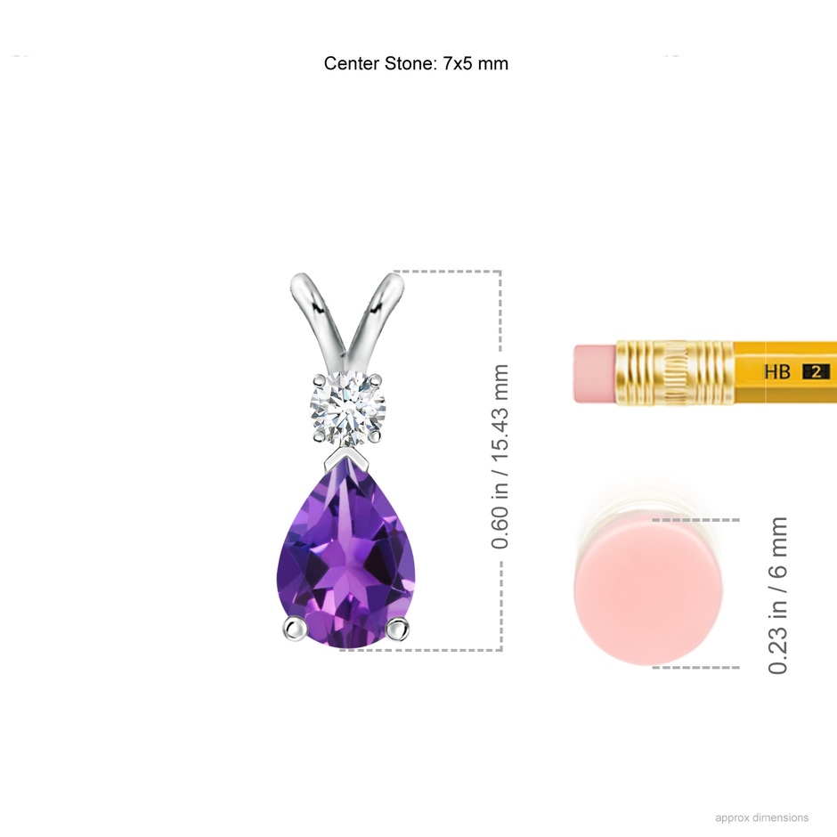 7x5mm AAAA Amethyst Teardrop Pendant with Diamond in P950 Platinum ruler