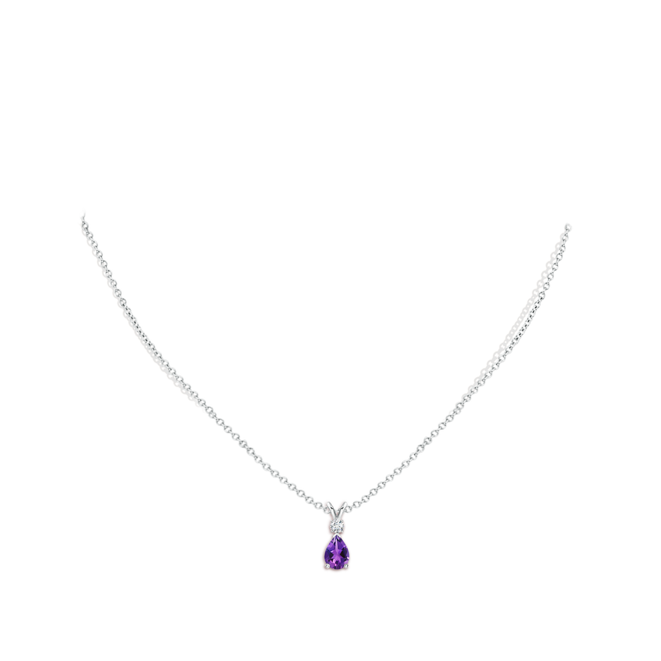 7x5mm AAAA Amethyst Teardrop Pendant with Diamond in P950 Platinum pen