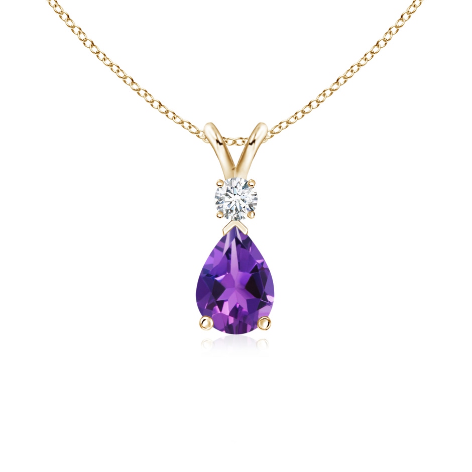 7x5mm AAAA Amethyst Teardrop Pendant with Diamond in Yellow Gold 