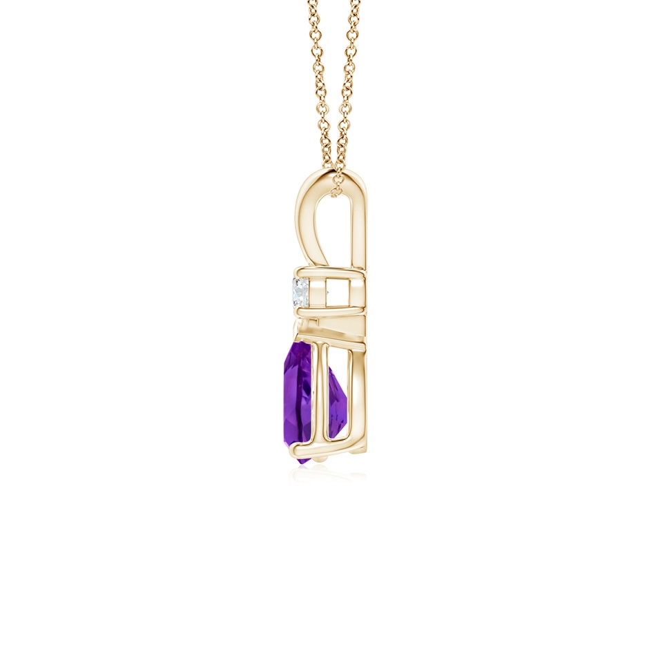 7x5mm AAAA Amethyst Teardrop Pendant with Diamond in Yellow Gold side 199