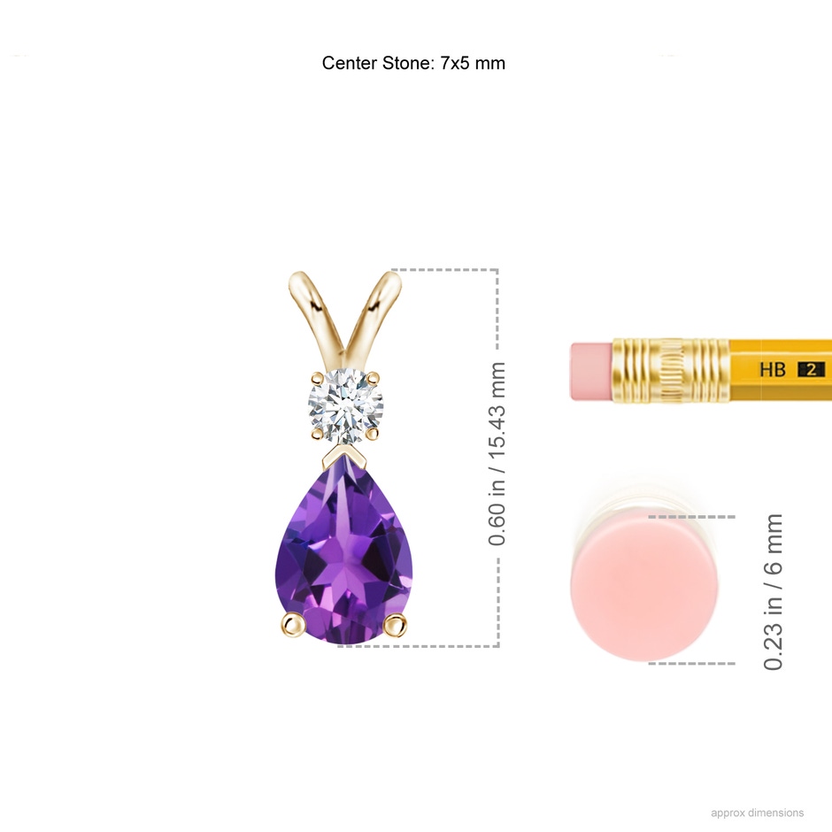 7x5mm AAAA Amethyst Teardrop Pendant with Diamond in Yellow Gold ruler