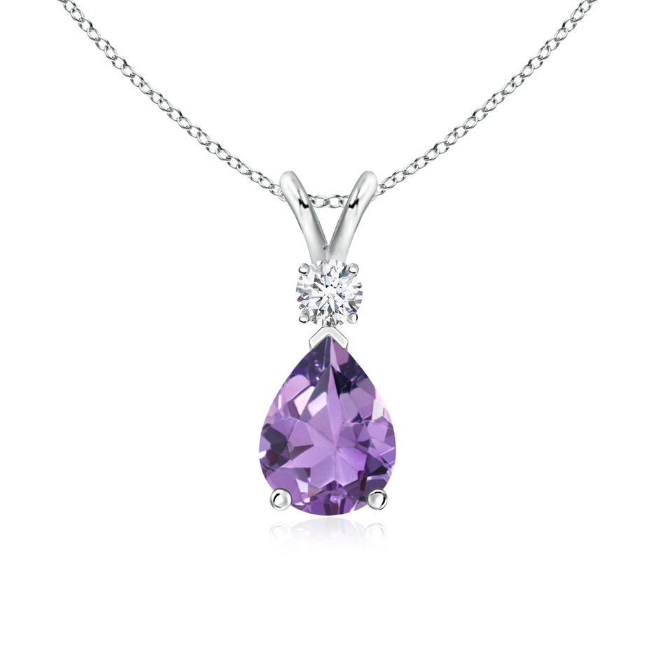 8x6mm A Amethyst Teardrop Pendant with Diamond in S999 Silver 