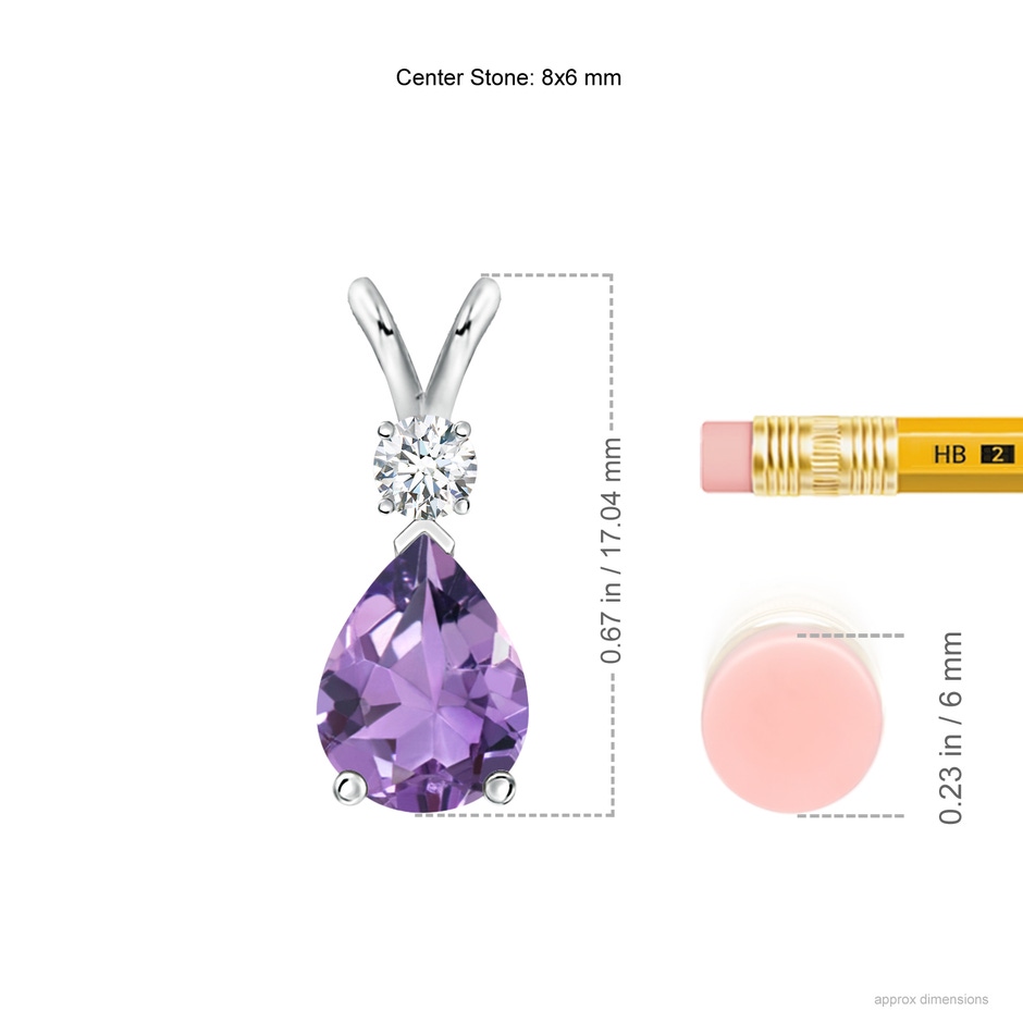 8x6mm A Amethyst Teardrop Pendant with Diamond in S999 Silver ruler