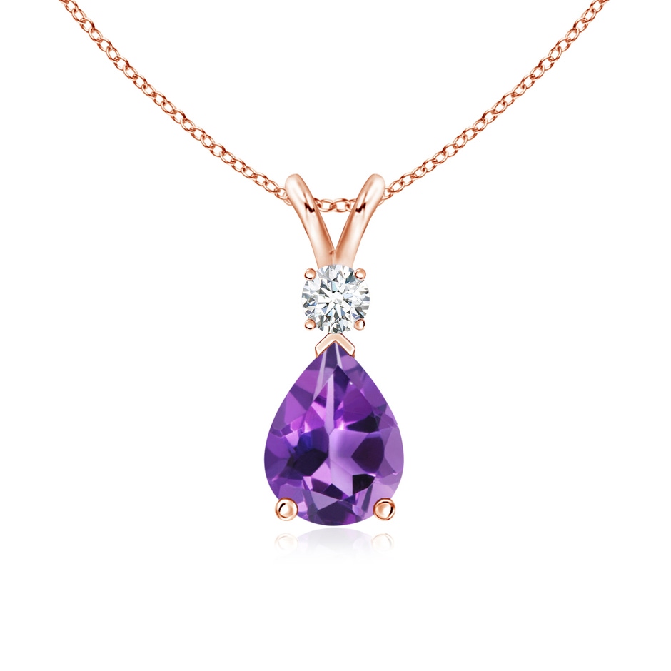 8x6mm AAA Amethyst Teardrop Pendant with Diamond in 18K Rose Gold 