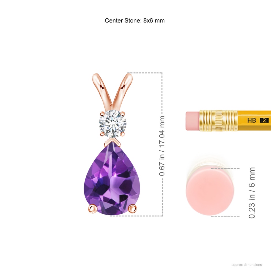 8x6mm AAA Amethyst Teardrop Pendant with Diamond in 18K Rose Gold ruler