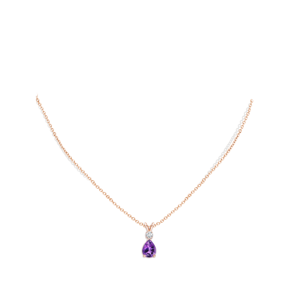8x6mm AAA Amethyst Teardrop Pendant with Diamond in 18K Rose Gold pen