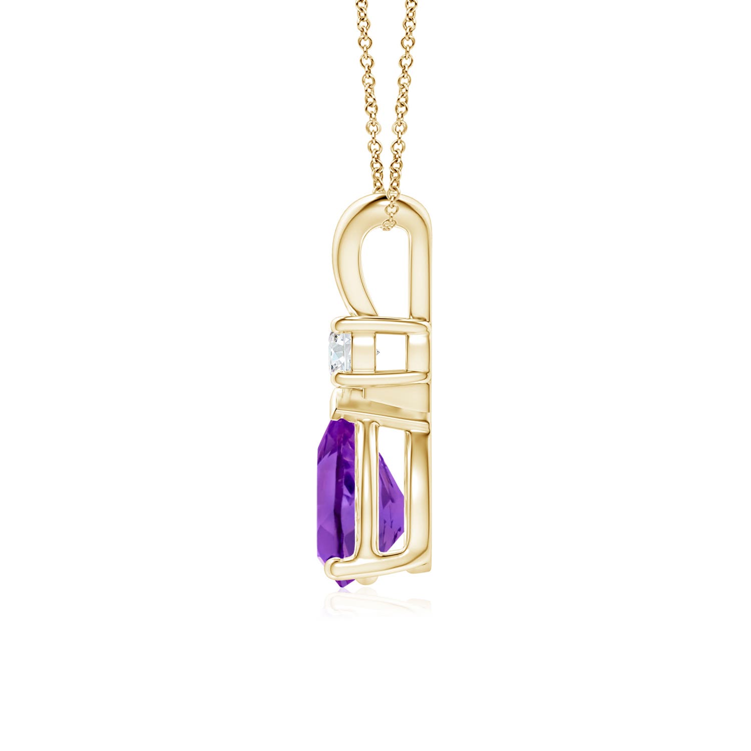 8x6mm AAA Amethyst Teardrop Pendant with Diamond in 18K Yellow Gold