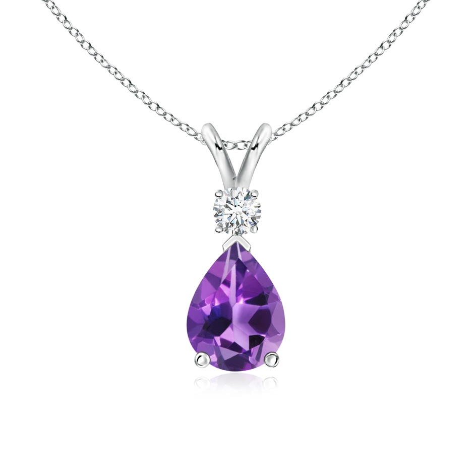 8x6mm AAA Amethyst Teardrop Pendant with Diamond in White Gold 