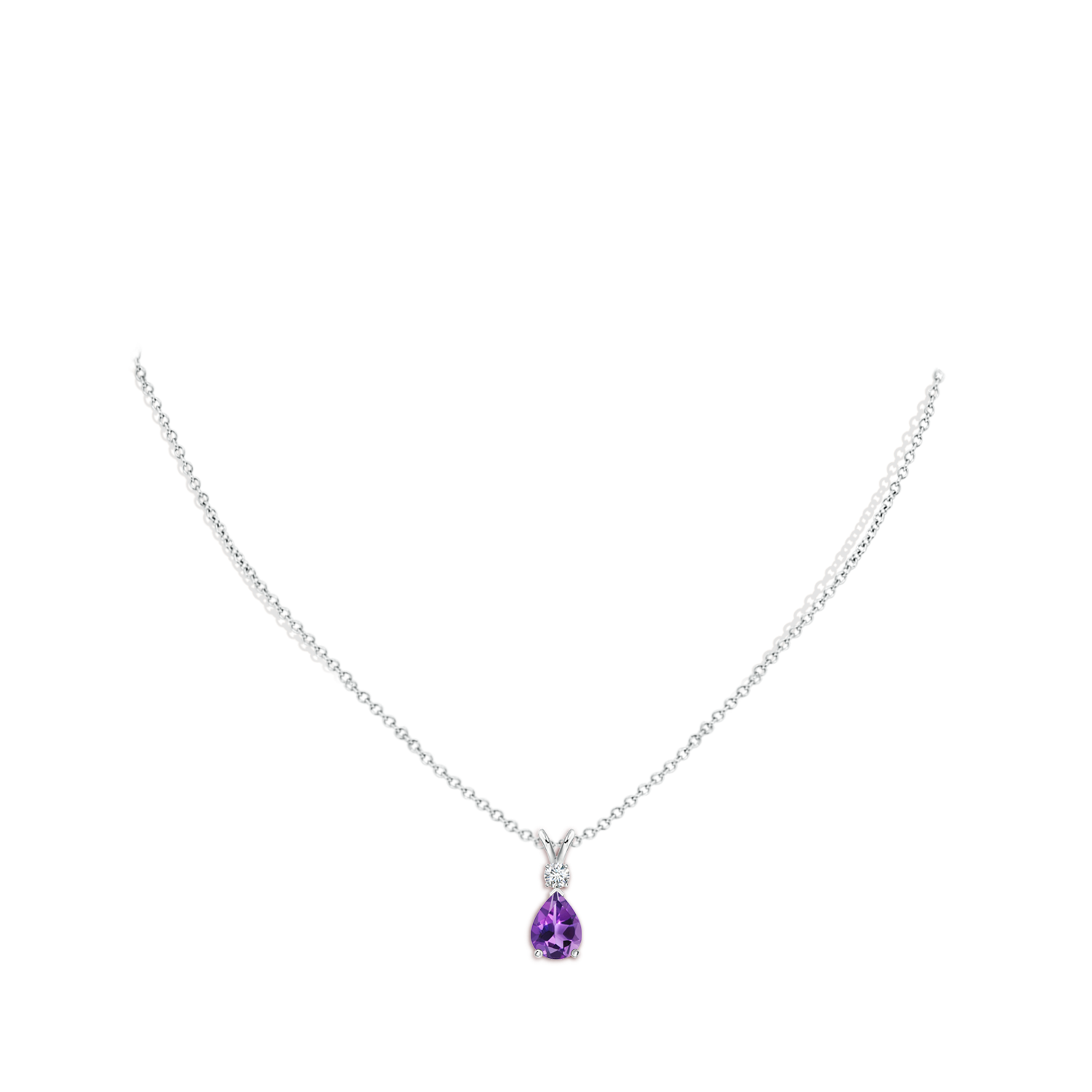 8x6mm AAA Amethyst Teardrop Pendant with Diamond in White Gold - body_neck