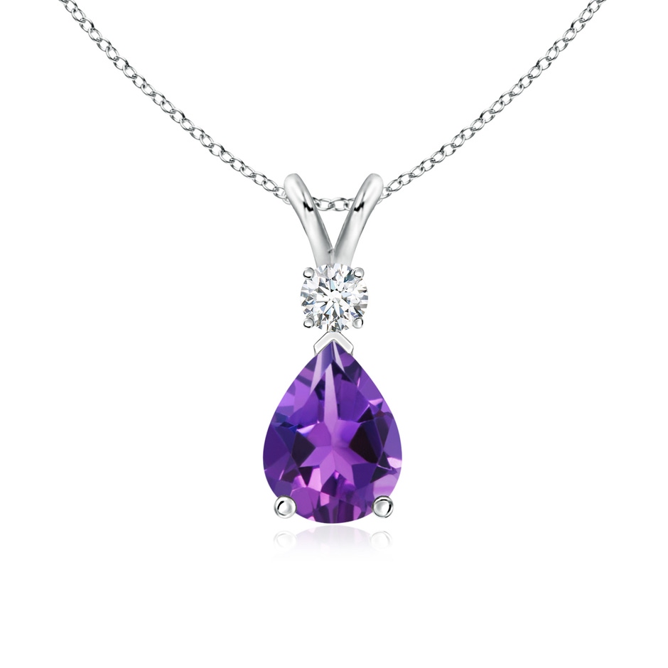 8x6mm AAAA Amethyst Teardrop Pendant with Diamond in S999 Silver 