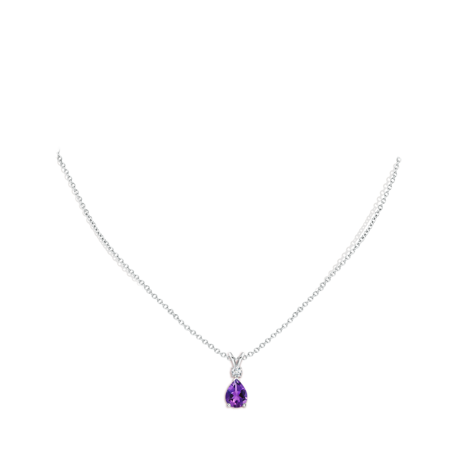 8x6mm AAAA Amethyst Teardrop Pendant with Diamond in S999 Silver pen