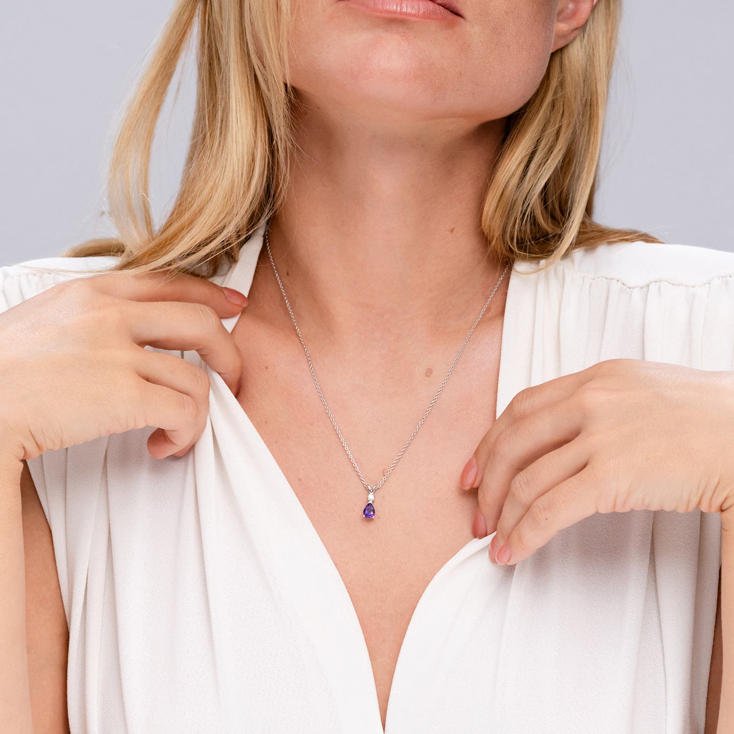 Amethyst Teardrop Pendant with Diamond | Angara