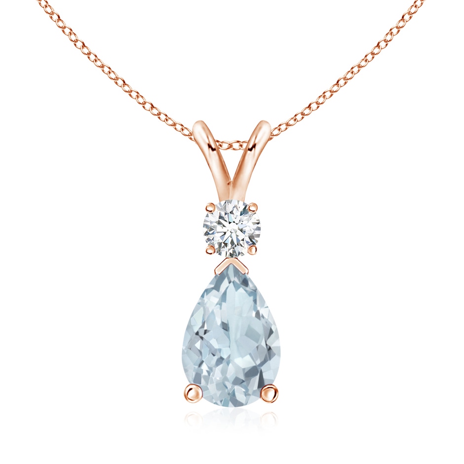 10x7mm A Aquamarine Teardrop Pendant with Diamond in Rose Gold 